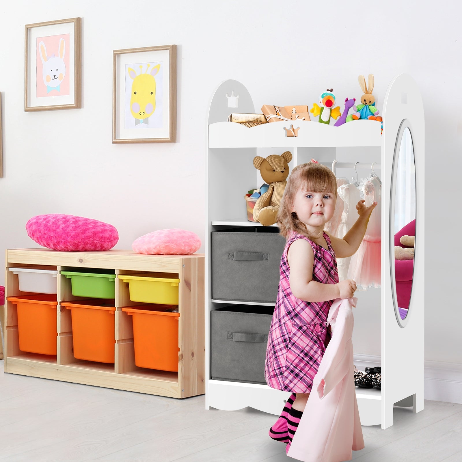 Kids Dress up Storage Costume Closet with Mirror and Toy Bins, White Kids Storage at Gallery Canada