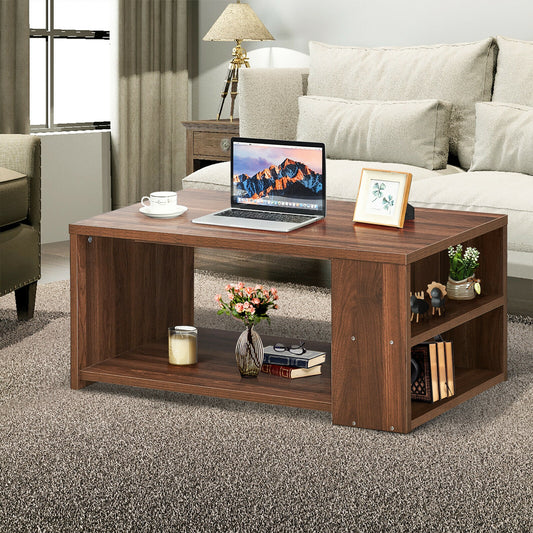 Coffee Table Sofa Side Table with Storage Shelves, Walnut Coffee Tables Walnut at Gallery Canada