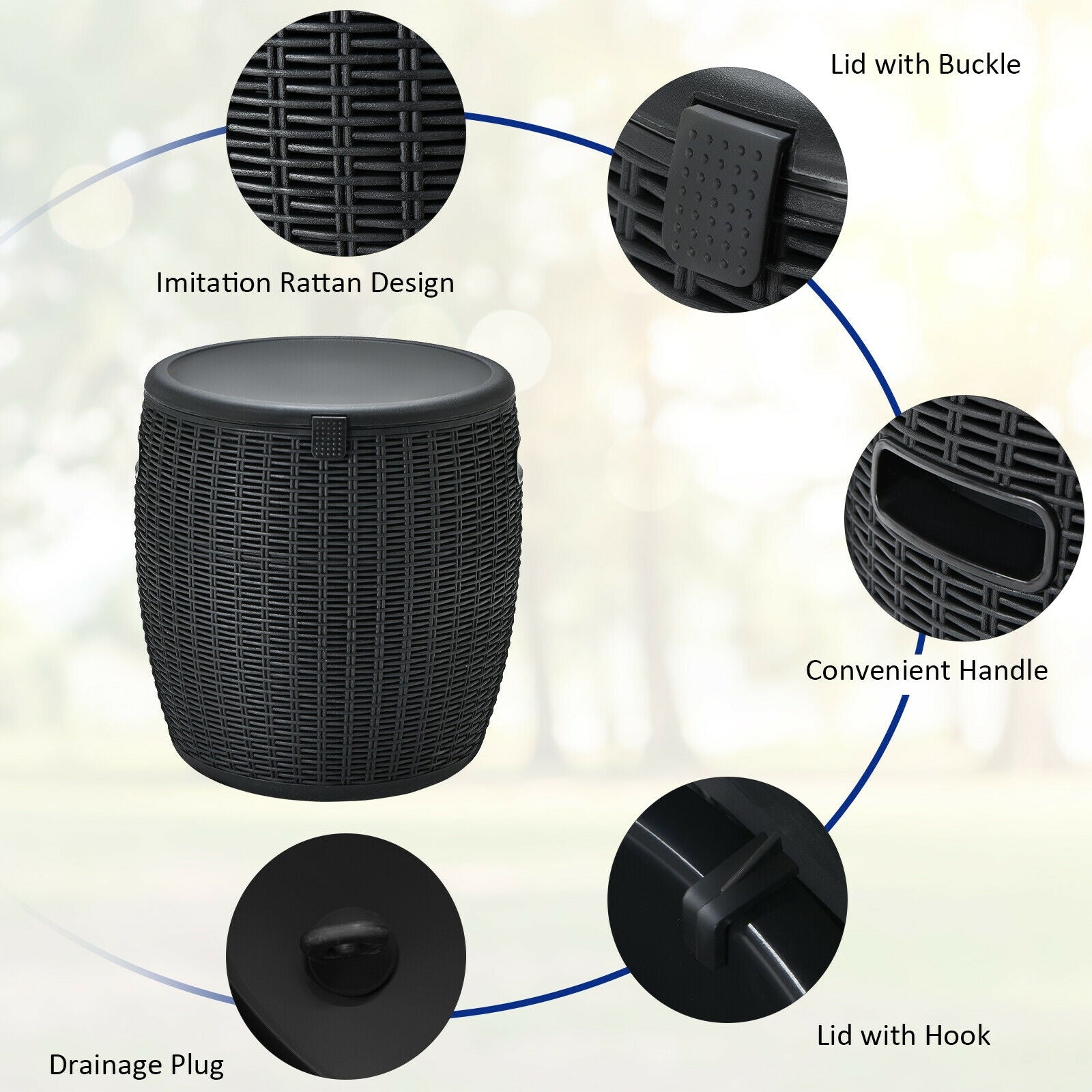 9.5 Gallon 4-in-1 Patio Rattan Cool Bar Cocktail Table Side Table, Black Coolers at Gallery Canada