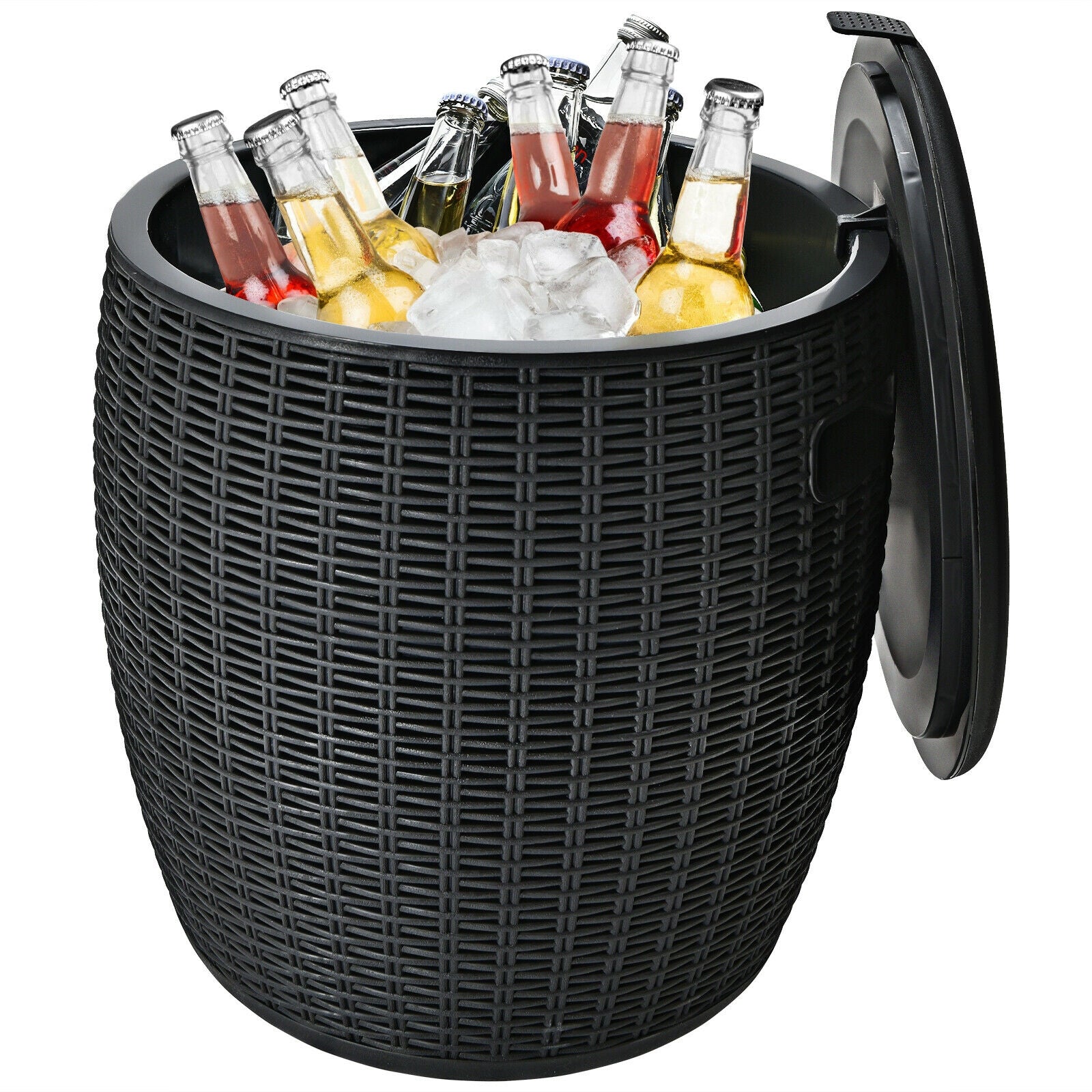 9.5 Gallon 4-in-1 Patio Rattan Cool Bar Cocktail Table Side Table, Black Coolers at Gallery Canada