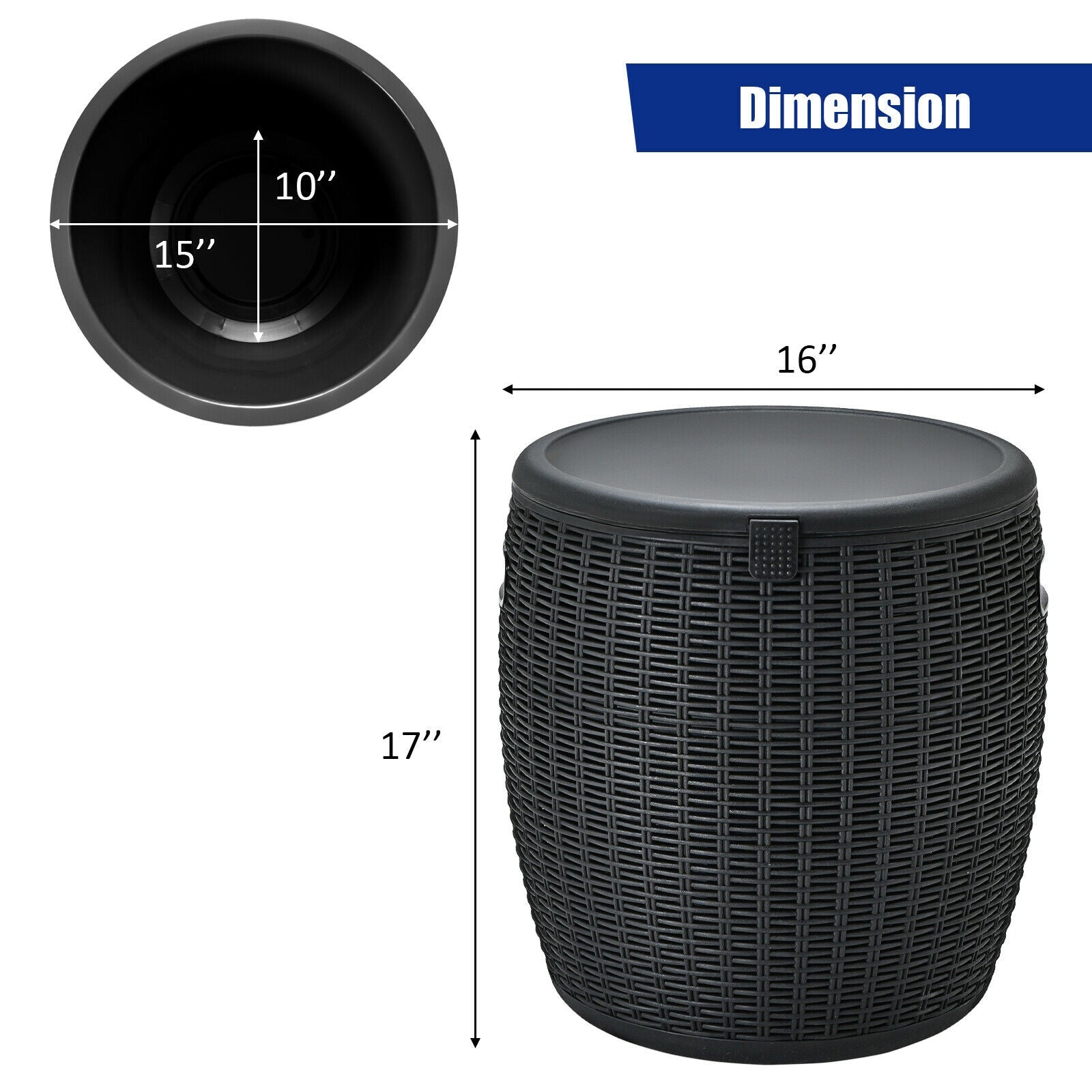 9.5 Gallon 4-in-1 Patio Rattan Cool Bar Cocktail Table Side Table, Black Coolers at Gallery Canada