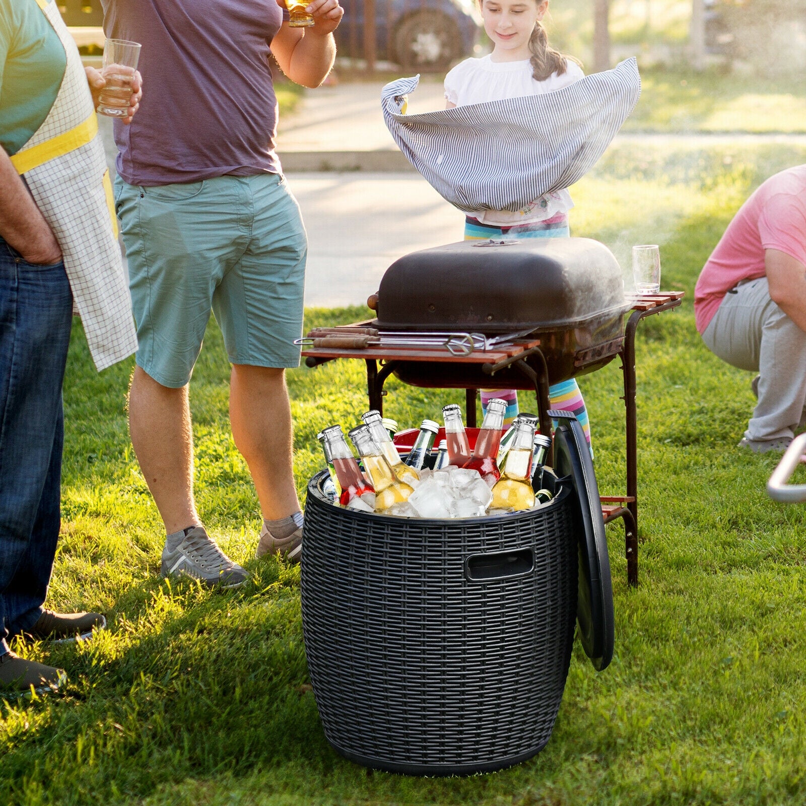 9.5 Gallon 4-in-1 Patio Rattan Cool Bar Cocktail Table Side Table, Black Coolers at Gallery Canada