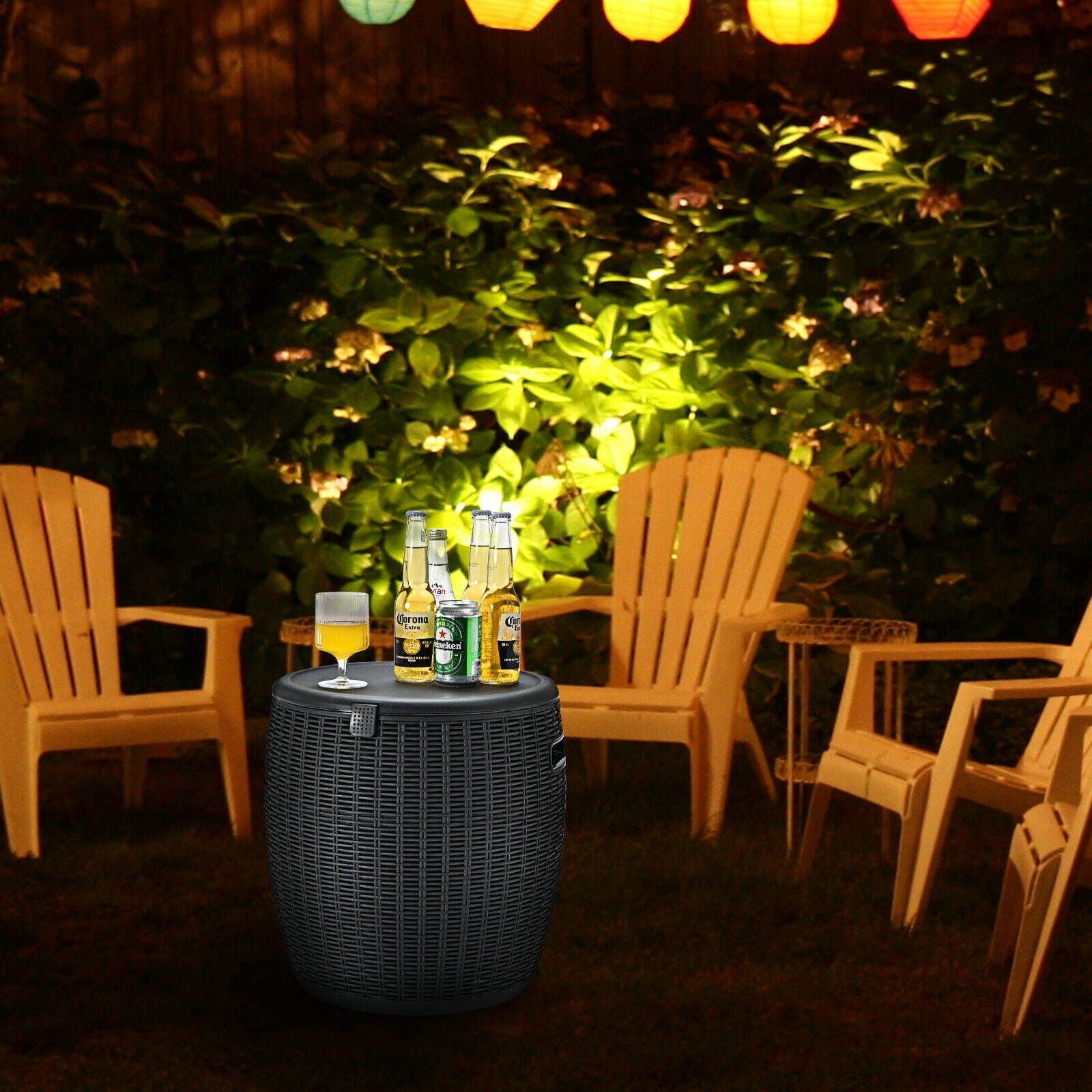 9.5 Gallon 4-in-1 Patio Rattan Cool Bar Cocktail Table Side Table, Black Coolers at Gallery Canada