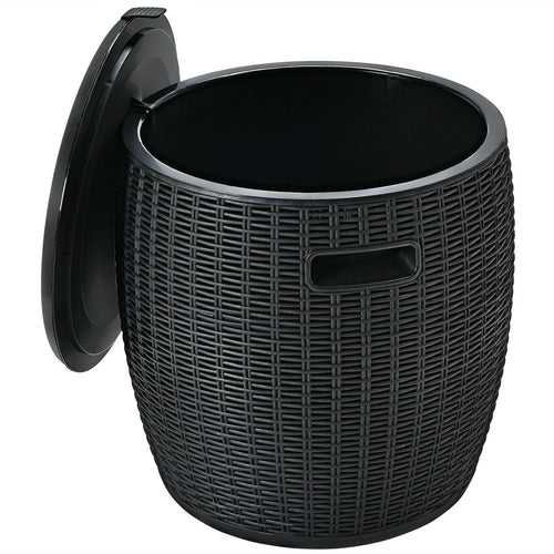 9.5 Gallon 4-in-1 Patio Rattan Cool Bar Cocktail Table Side Table, Black