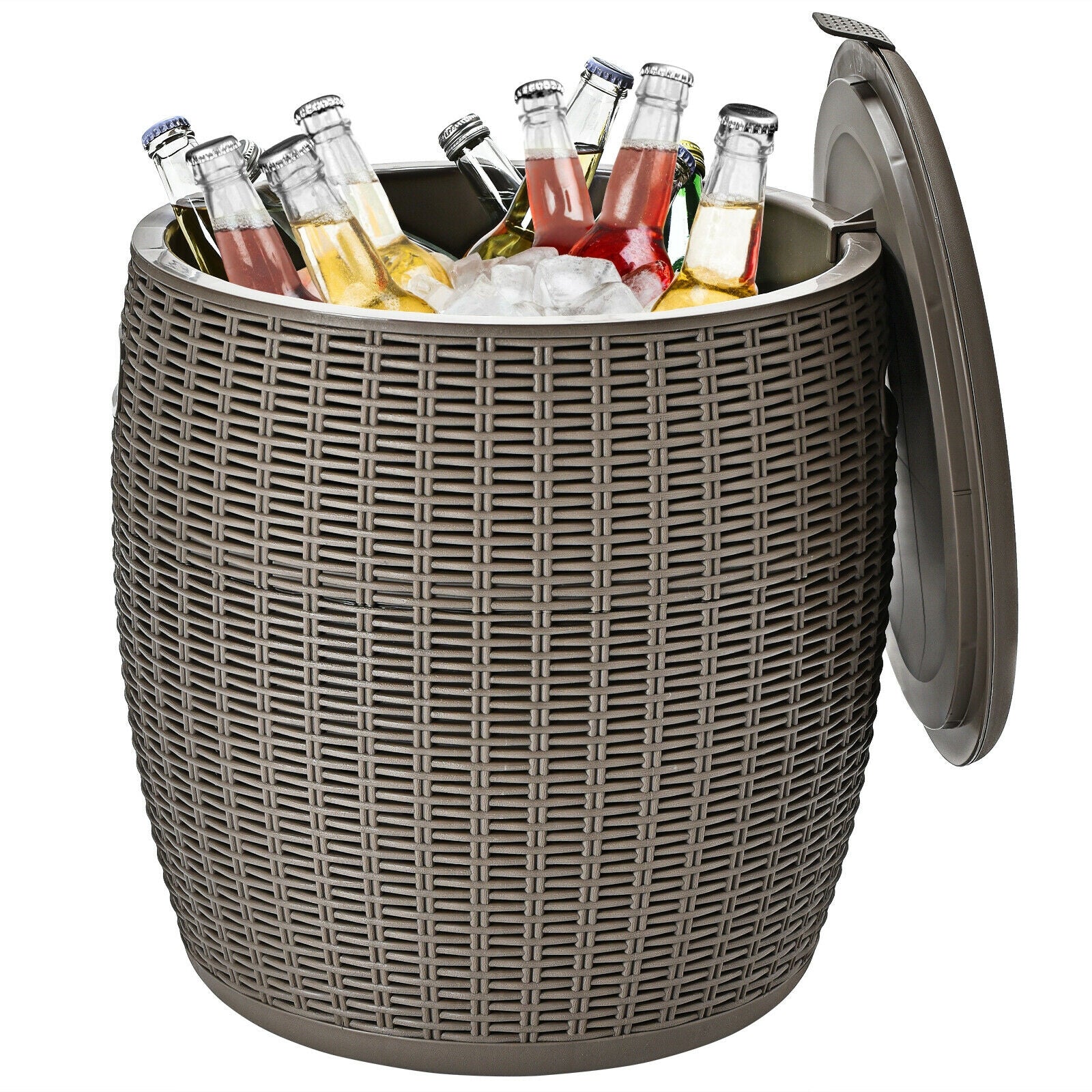 9.5 Gallon 4-in-1 Patio Rattan Cool Bar Cocktail Table Side Table, Brown Coolers at Gallery Canada
