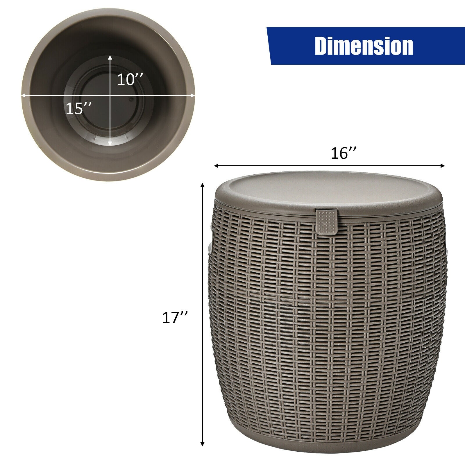 9.5 Gallon 4-in-1 Patio Rattan Cool Bar Cocktail Table Side Table, Brown Coolers at Gallery Canada