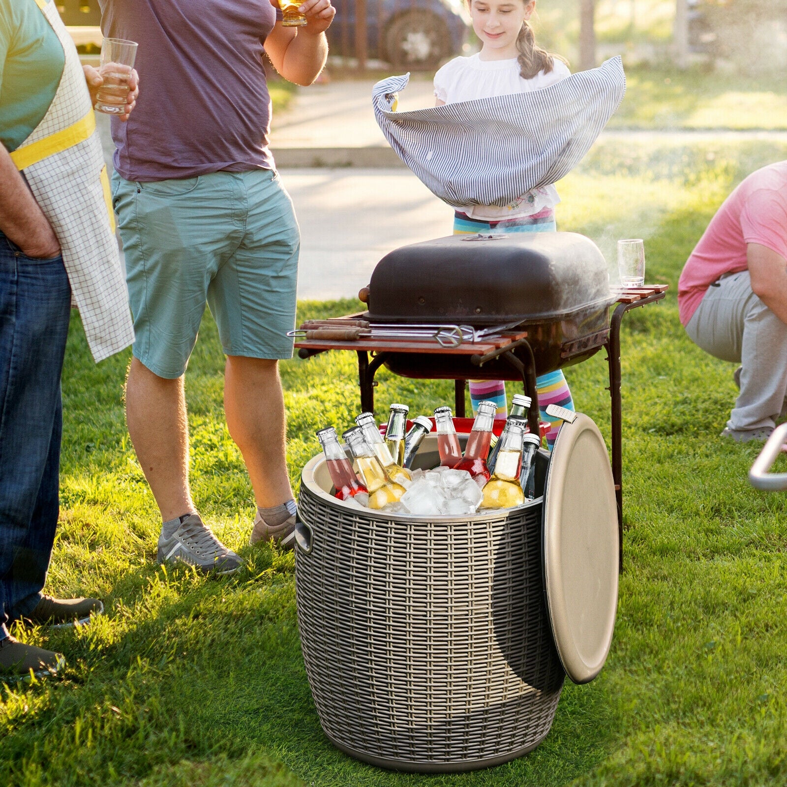 9.5 Gallon 4-in-1 Patio Rattan Cool Bar Cocktail Table Side Table, Brown Coolers at Gallery Canada