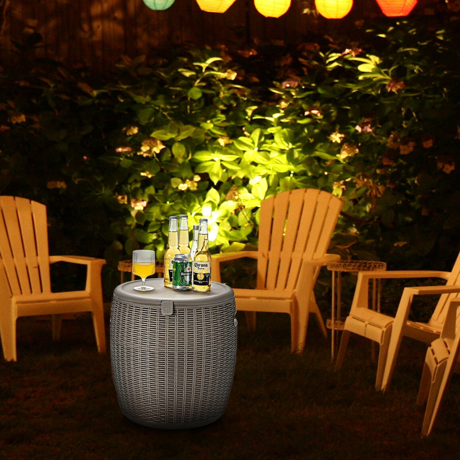 9.5 Gallon 4-in-1 Patio Rattan Cool Bar Cocktail Table Side Table, Brown Coolers at Gallery Canada