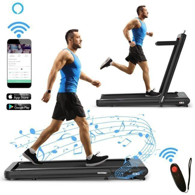 4.75HP 2 In 1 Folding Treadmill with Remote APP Control, Black Treadmills at Gallery Canada