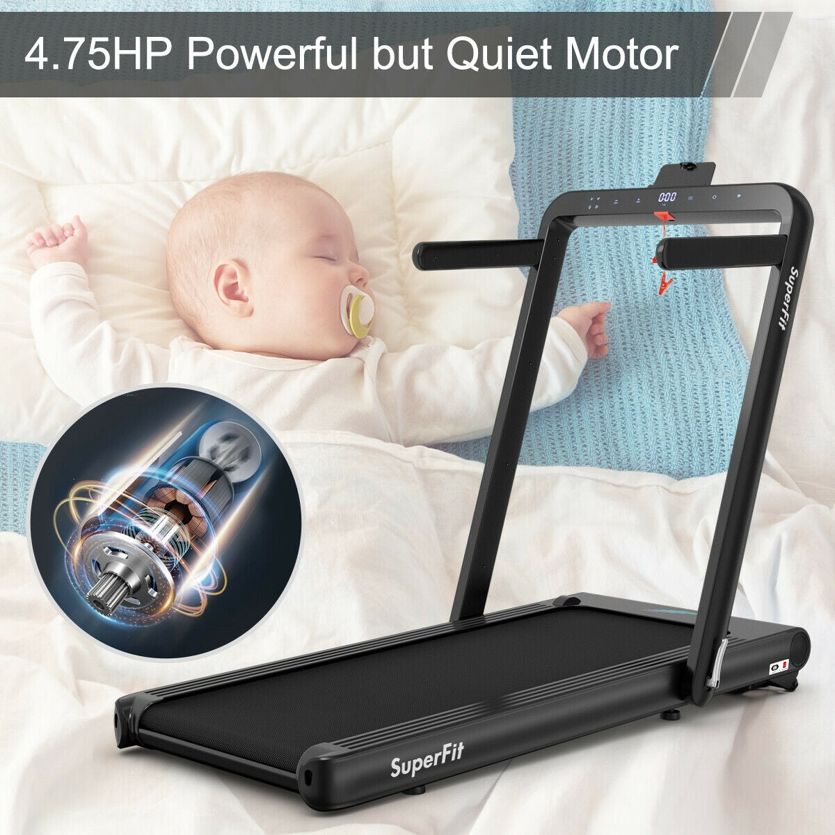 4.75HP 2 In 1 Folding Treadmill with Remote APP Control, Black Treadmills at Gallery Canada