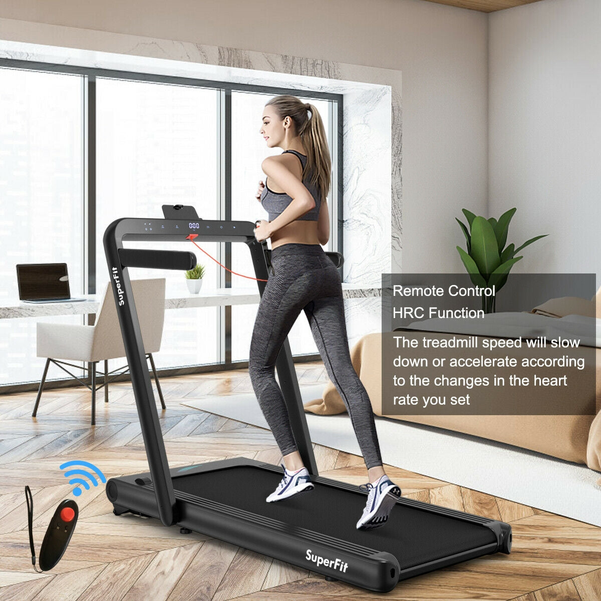 4.75HP 2 In 1 Folding Treadmill with Remote APP Control, Black Treadmills at Gallery Canada