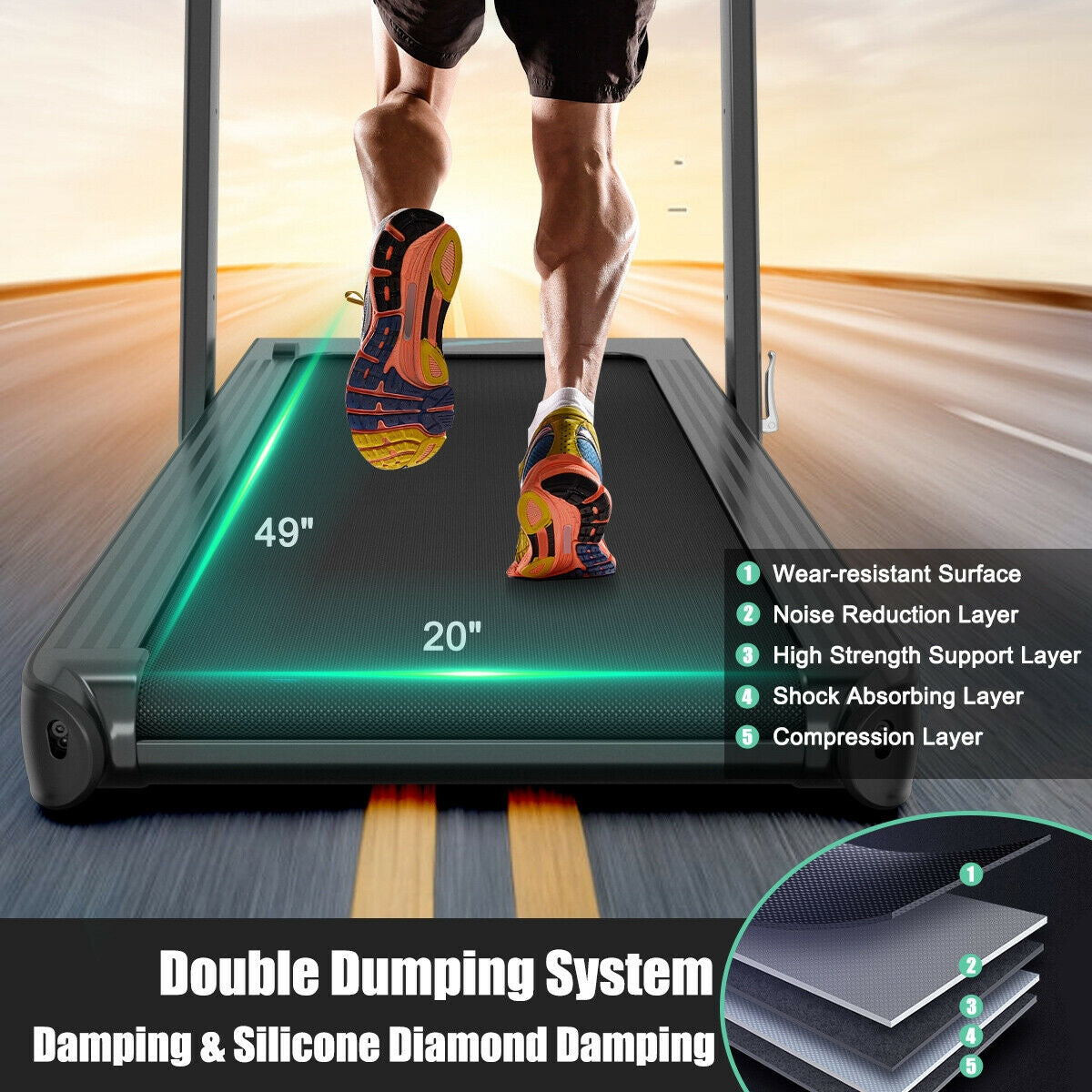 4.75HP 2 In 1 Folding Treadmill with Remote APP Control, Black Treadmills at Gallery Canada