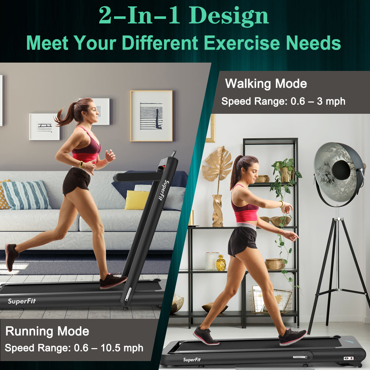 4.75HP 2 In 1 Folding Treadmill with Remote APP Control, Black Treadmills at Gallery Canada