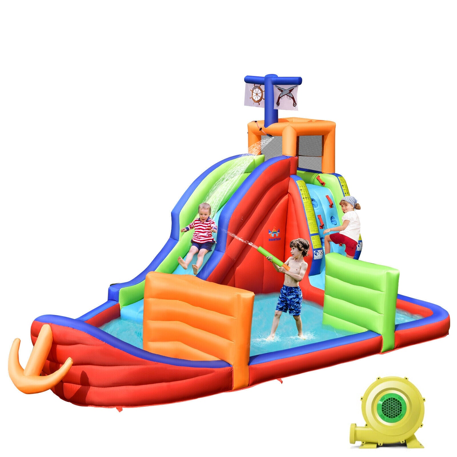 6-in-1 Pirate Ship Waterslide Kid Inflatable Castle with Water Guns and 735W Blower Bounce House at Gallery Canada