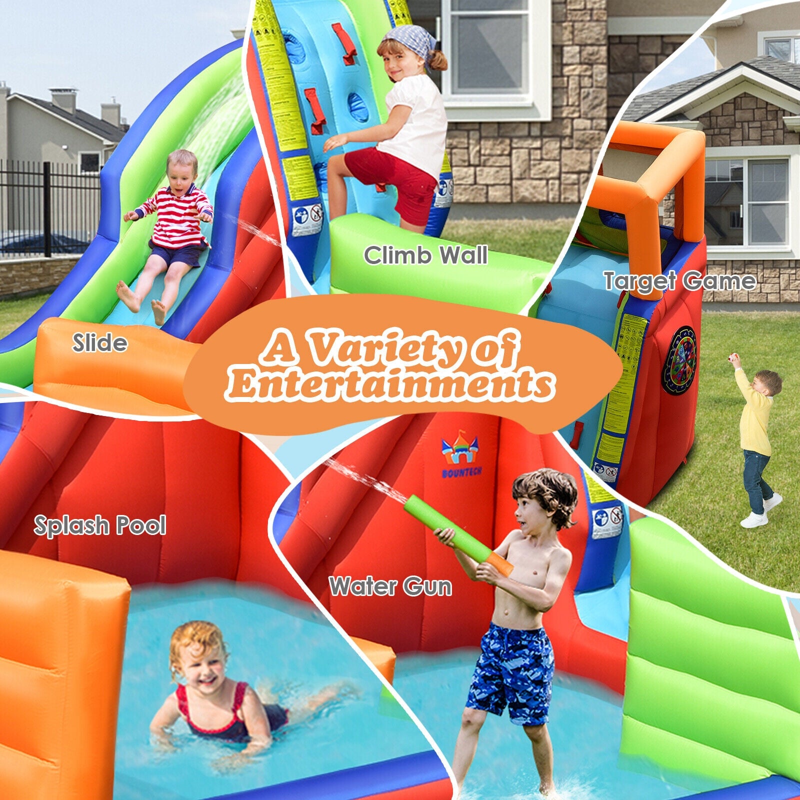 6-in-1 Pirate Ship Waterslide Kid Inflatable Castle with Water Guns and 735W Blower Bounce House at Gallery Canada