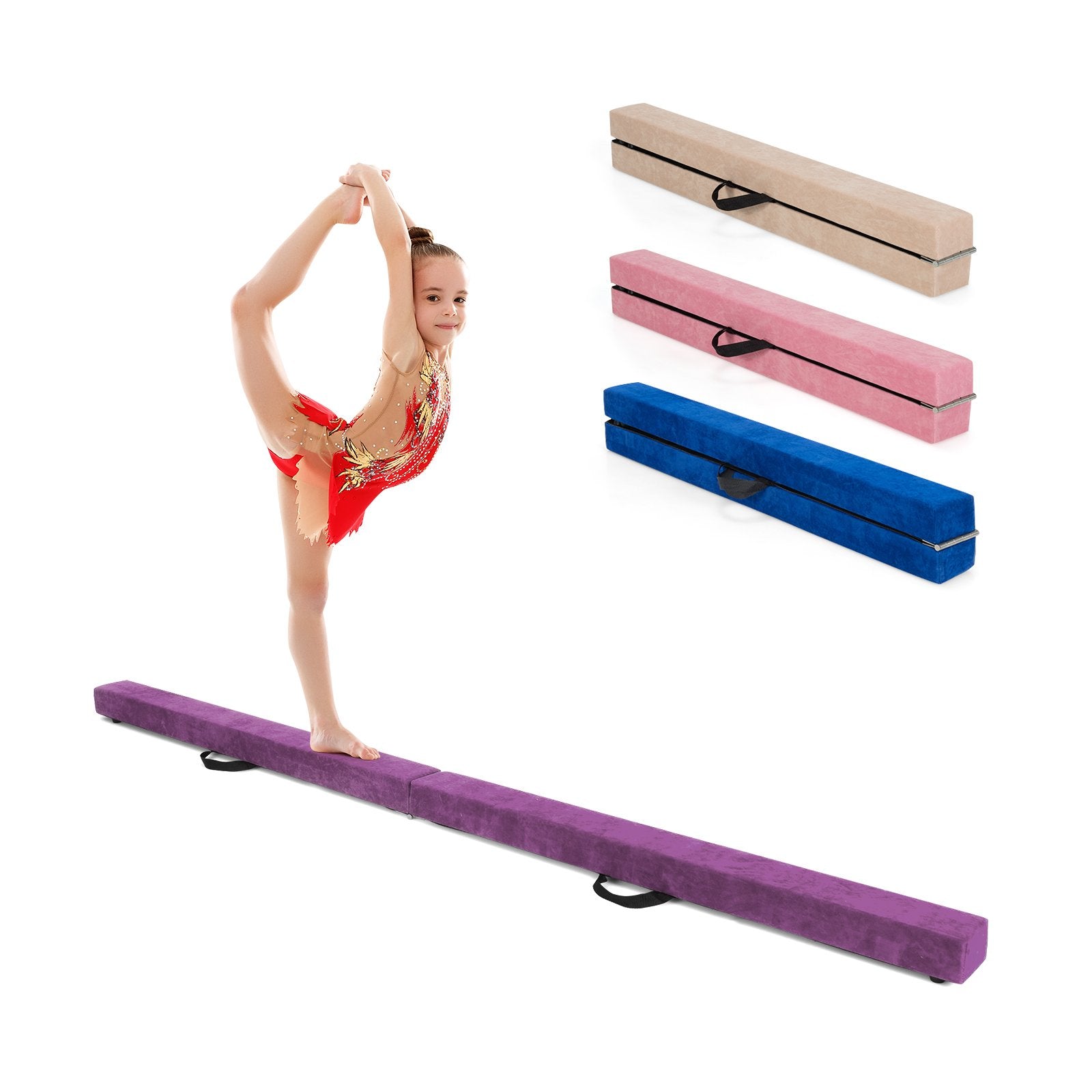 7 Feet Folding Portable Floor Balance Beam with Handles for Gymnasts, Purple Toy Sports Purple at Gallery Canada