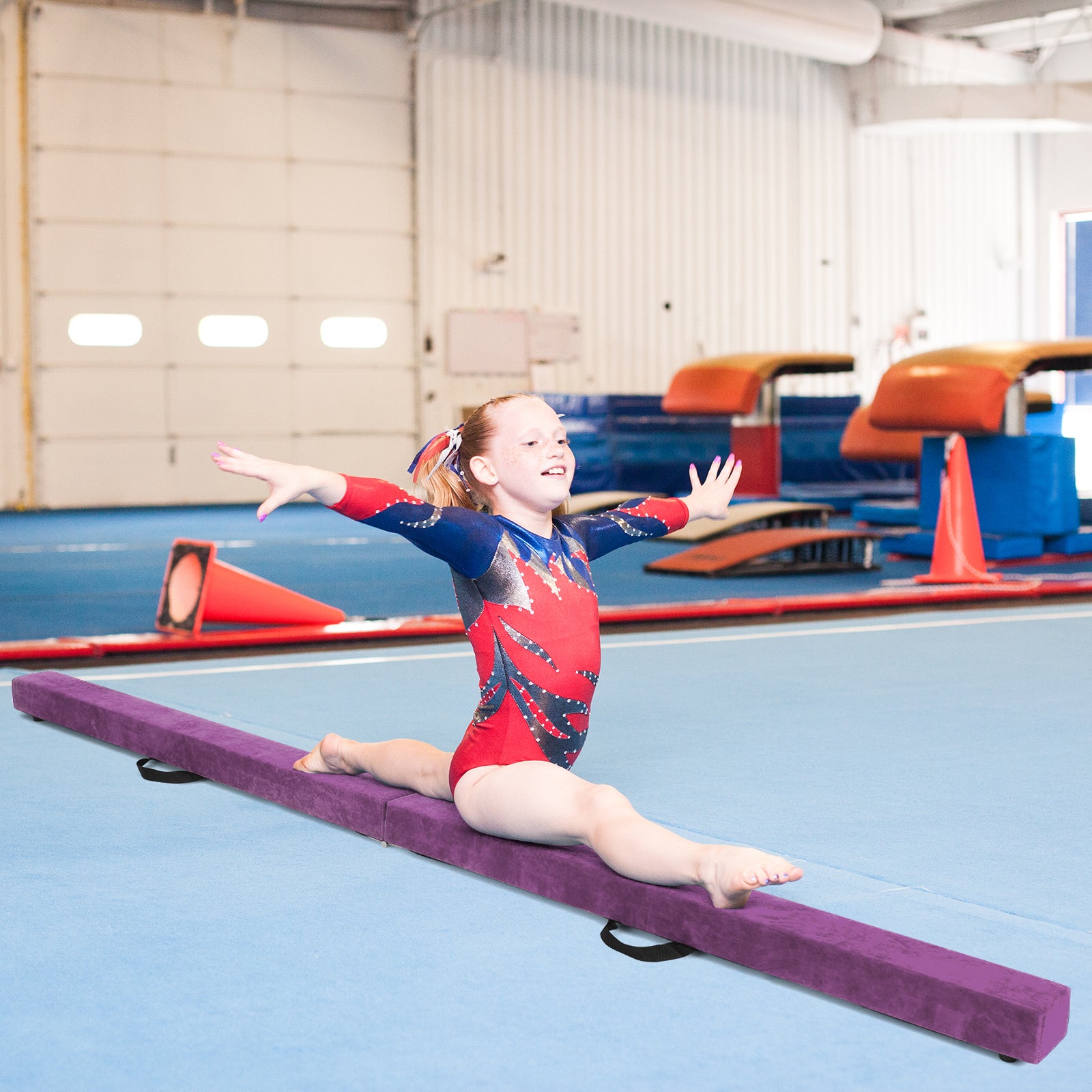 7 Feet Folding Portable Floor Balance Beam with Handles for Gymnasts, Purple Toy Sports at Gallery Canada