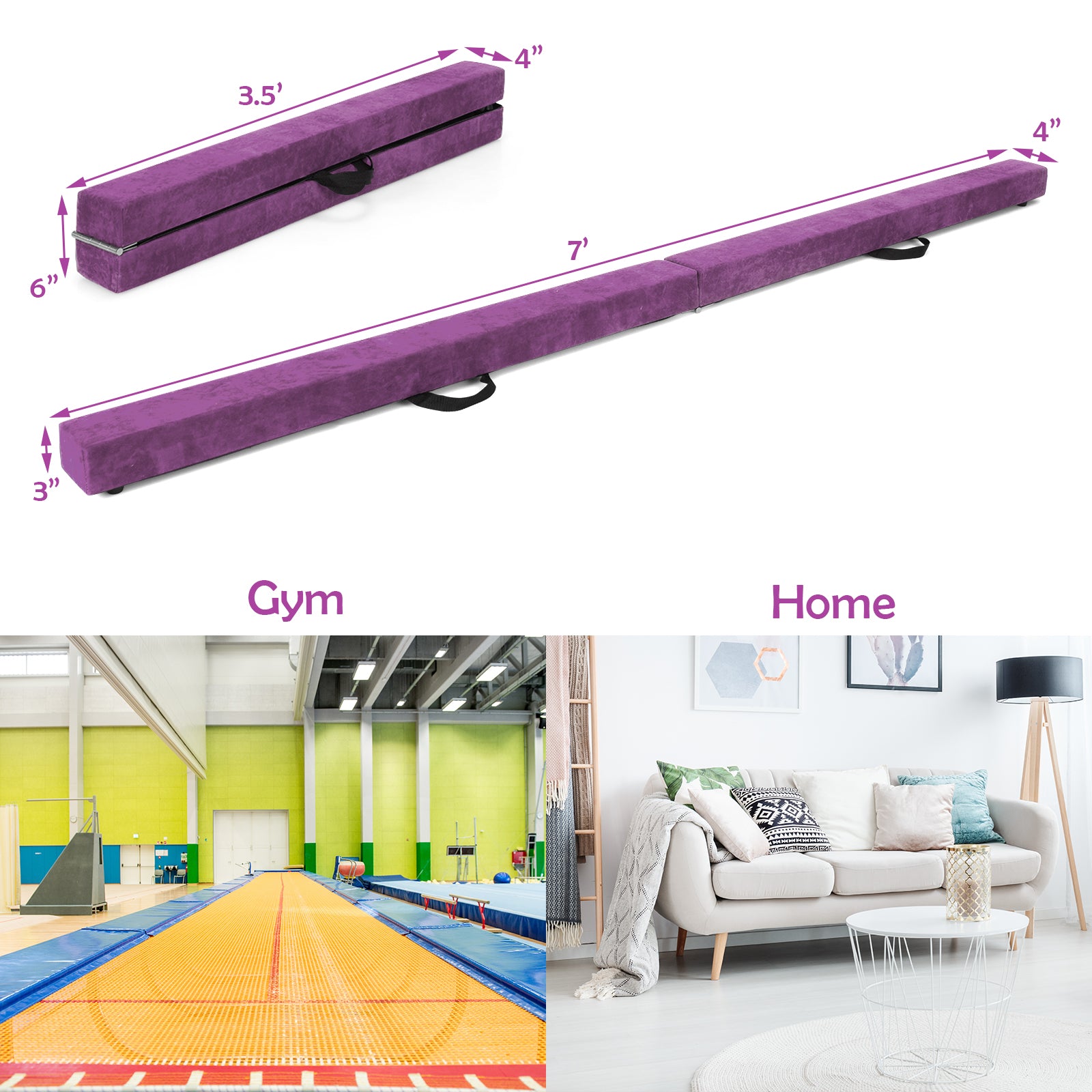7 Feet Folding Portable Floor Balance Beam with Handles for Gymnasts, Purple Toy Sports at Gallery Canada