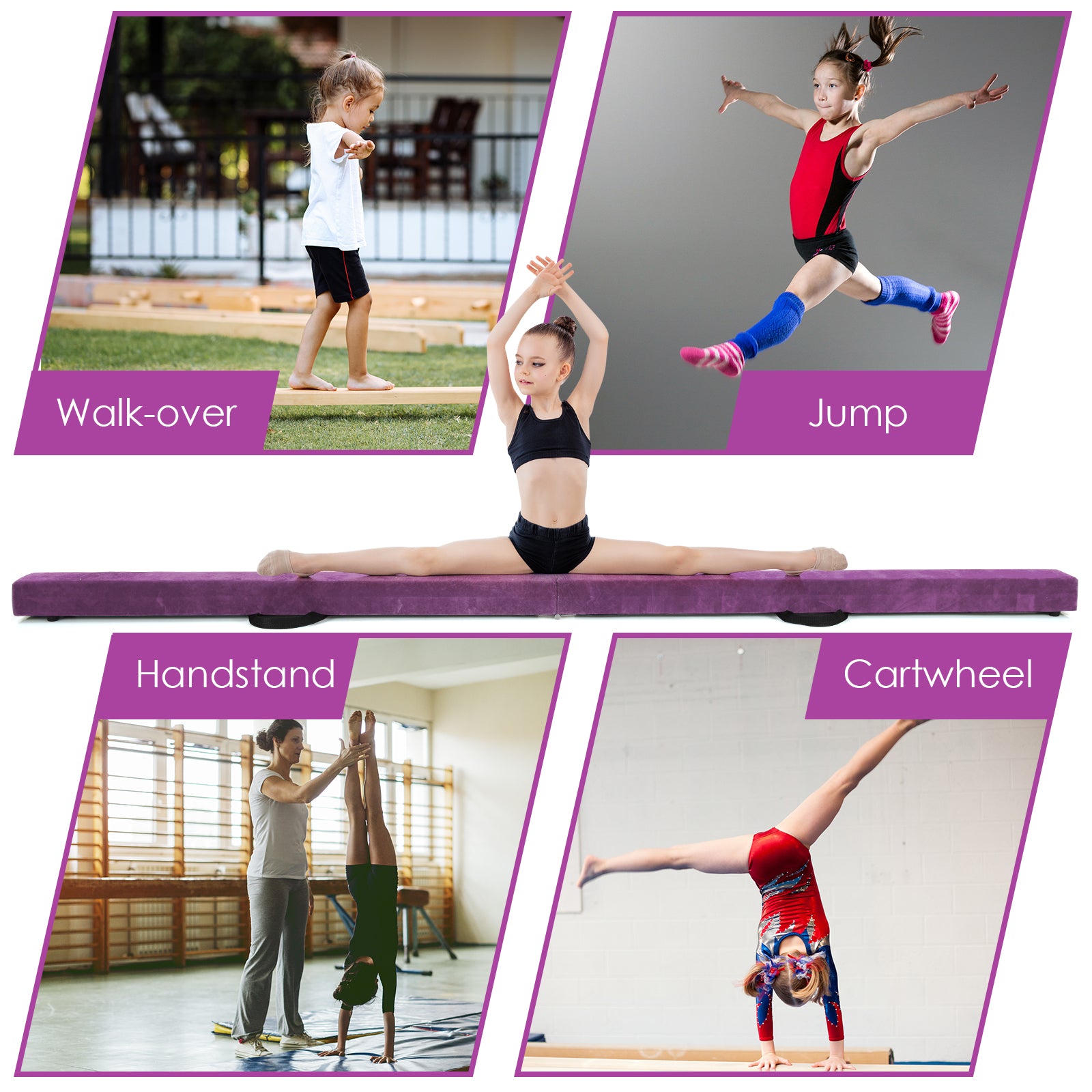 7 Feet Folding Portable Floor Balance Beam with Handles for Gymnasts, Purple Toy Sports at Gallery Canada