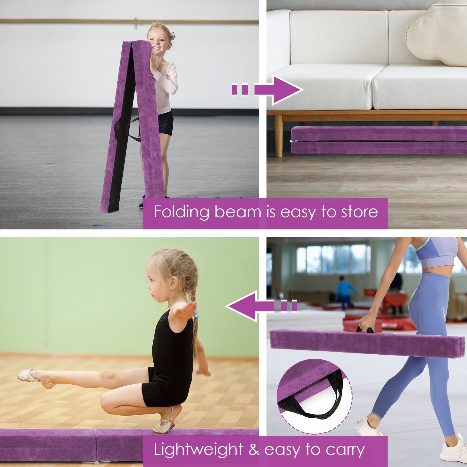 7 Feet Folding Portable Floor Balance Beam with Handles for Gymnasts, Purple Toy Sports at Gallery Canada