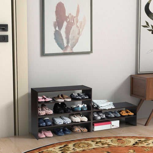 3 Pieces 31-Inch Stackable Multi-Shape Shoe Rack, Brown