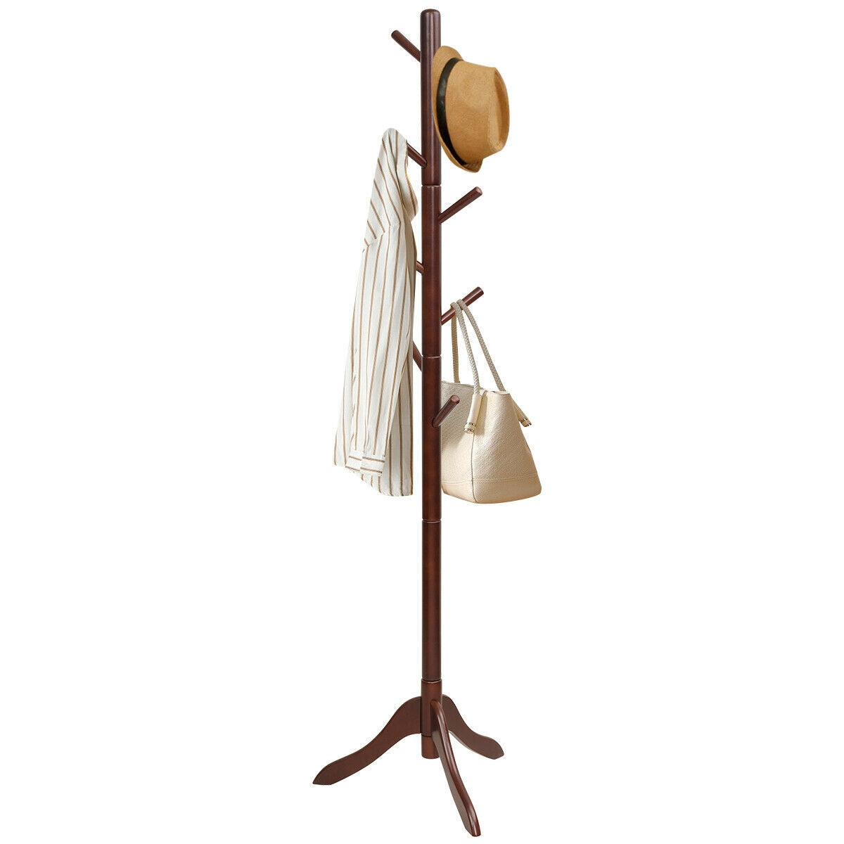 Adjustable Wooden Tree Coat Rack with 8 Hooks, Brown Coat Racks & Hall Trees at Gallery Canada