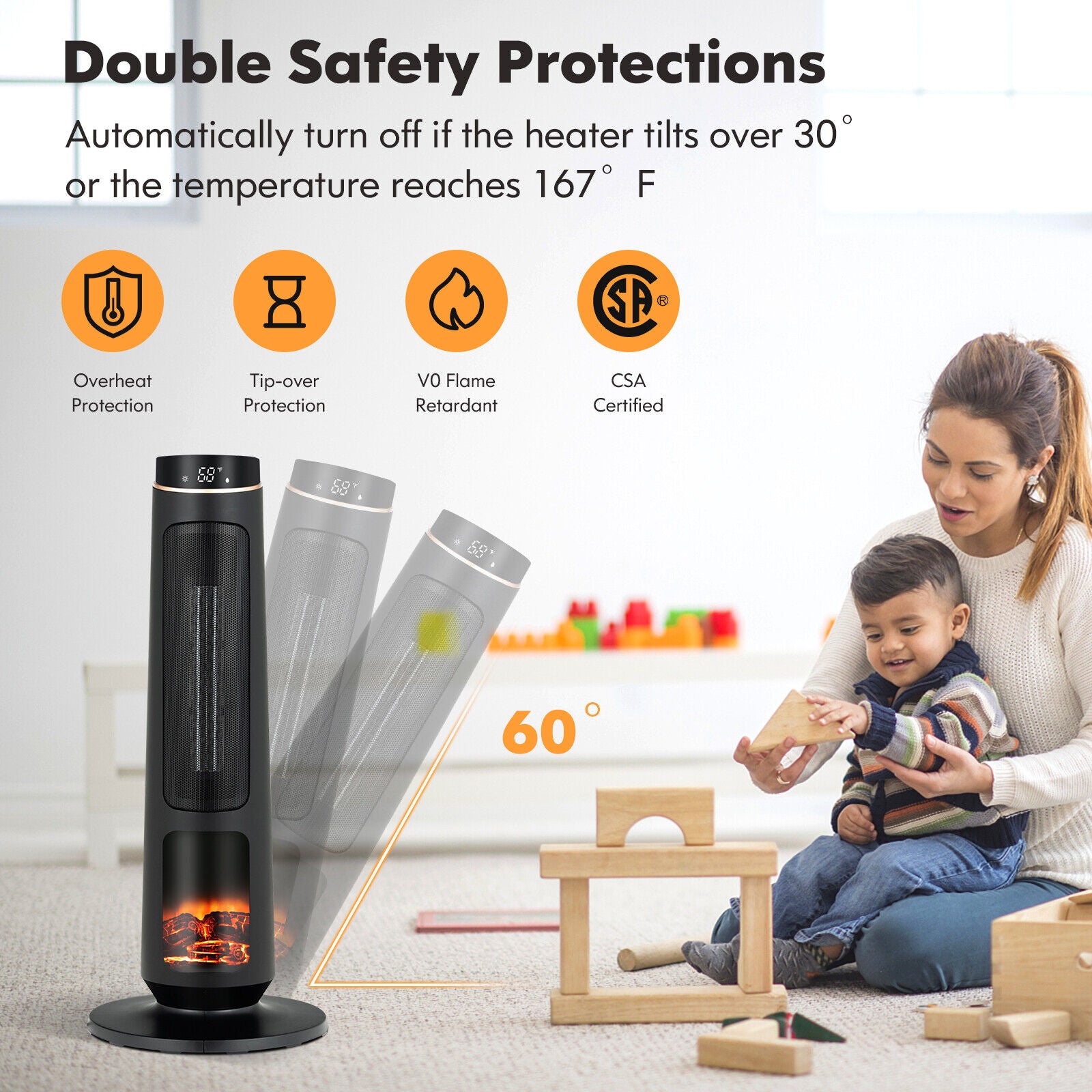 1500W PTC Fast Heating Space Heater for Indoor Use, Black Space Heaters at Gallery Canada