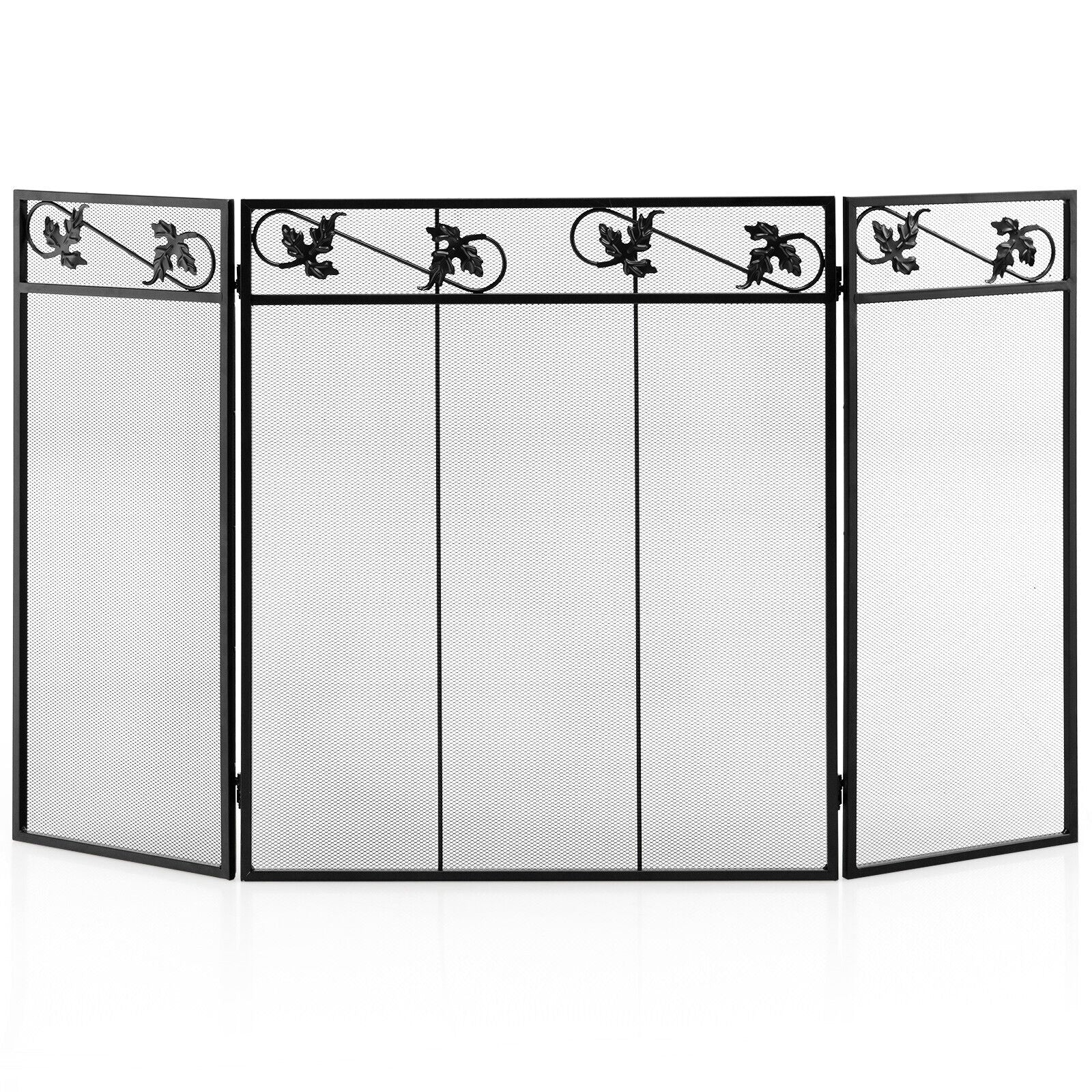 3-Panel Fireplace Screen Decor Cover with Exquisite Pattern, Black Fireplace Tools at Gallery Canada