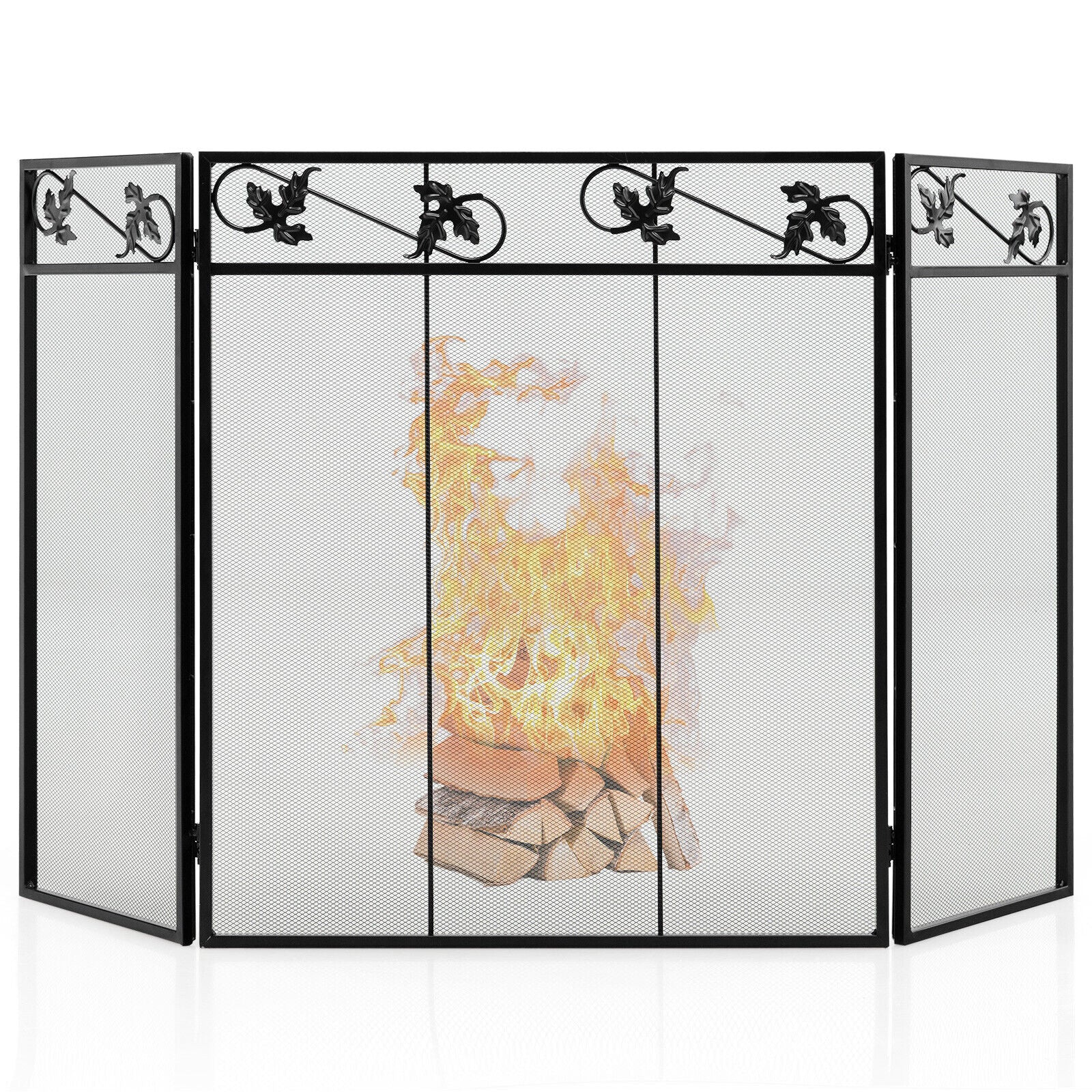 3-Panel Fireplace Screen Decor Cover with Exquisite Pattern, Black Fireplace Tools at Gallery Canada