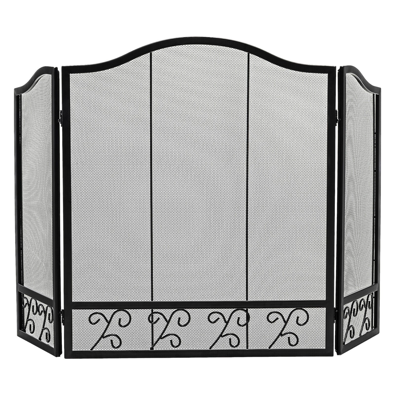 3-Panel Fireplace Screen Decorative Spark Guard, Black Fireplace Tools Black at Gallery Canada