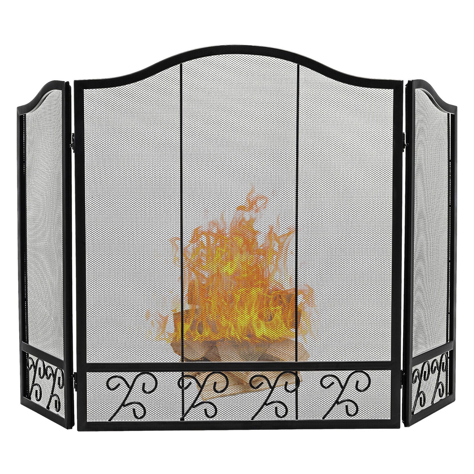 3-Panel Fireplace Screen Decorative Spark Guard, Black Fireplace Tools at Gallery Canada