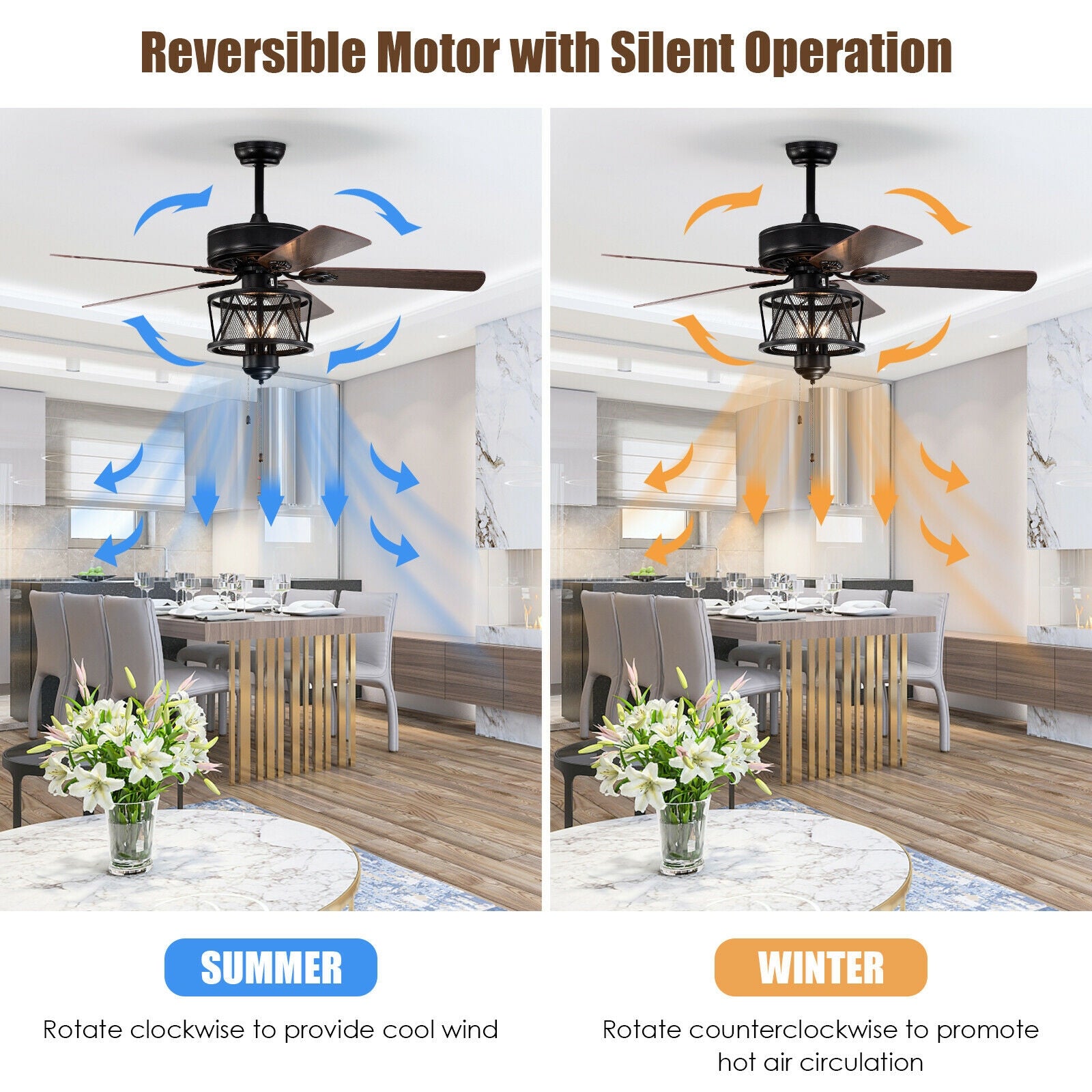50 Inches Ceiling Fan with Lights Reversible Blades and Pull Chain Control, Black Ceiling Fans at Gallery Canada