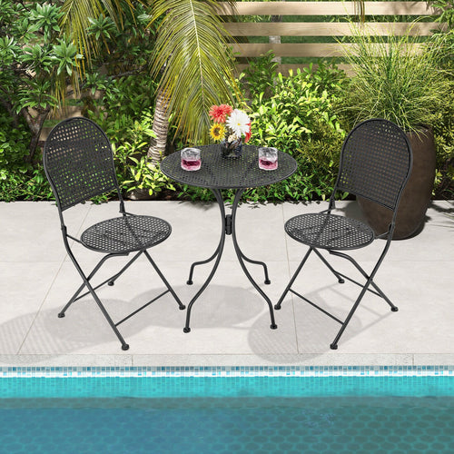 3 Pieces Patio Bistro Set Outdoor Conversation Furniture Table and Folding Chair, Black