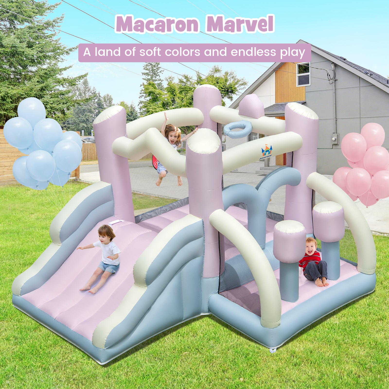 Kids Bounce House with Slide and 2 Boxing Columns for Party with 480W Blower, Multicolor Bounce House at Gallery Canada