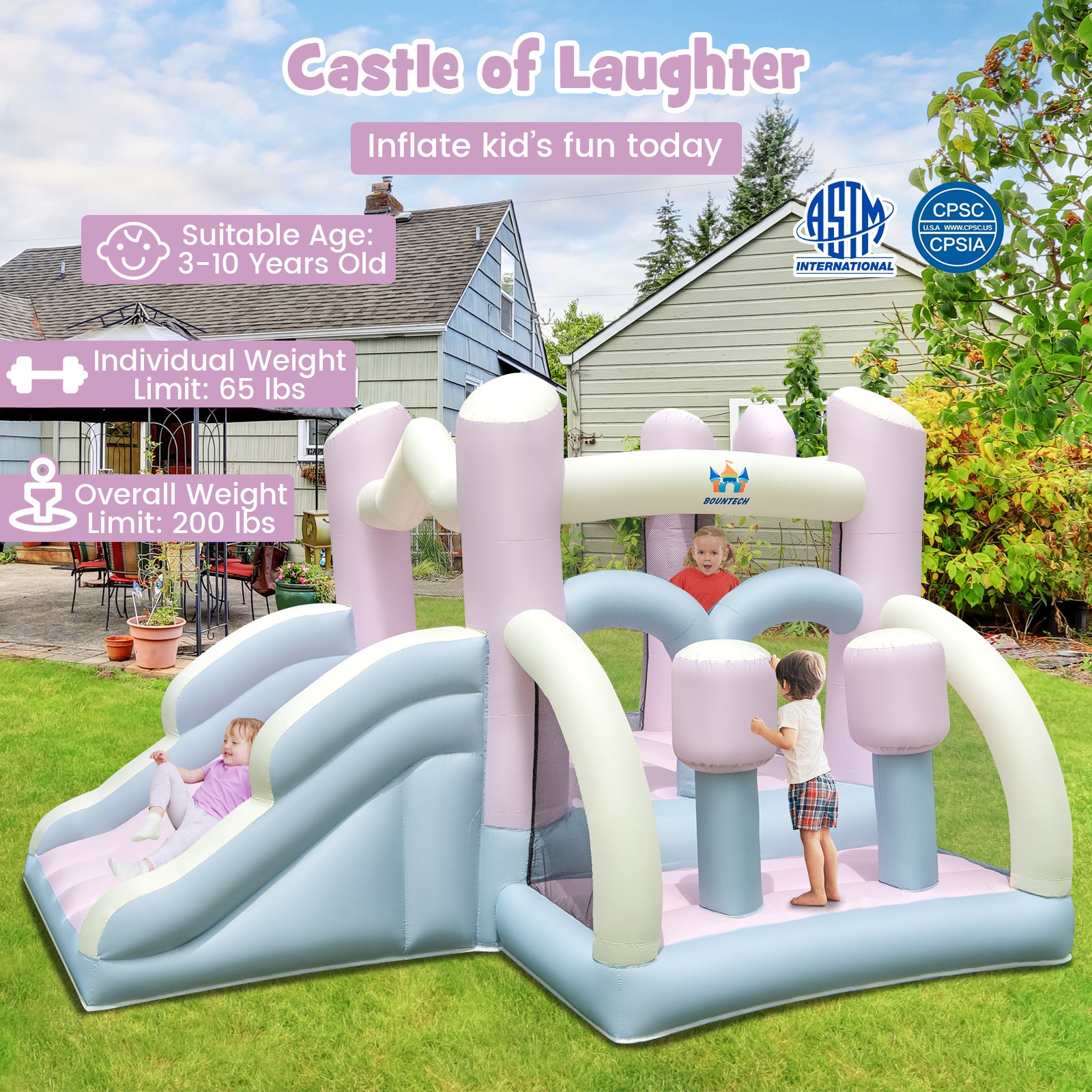 Kids Bounce House with Slide and 2 Boxing Columns for Party with 480W Blower, Multicolor Bounce House at Gallery Canada