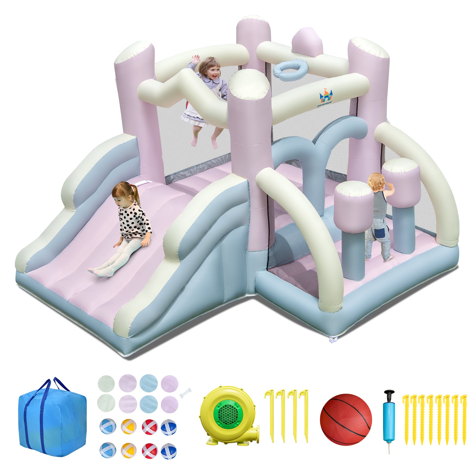 Kids Bounce House with Slide and 2 Boxing Columns for Party with 480W Blower, Multicolor Bounce House at Gallery Canada