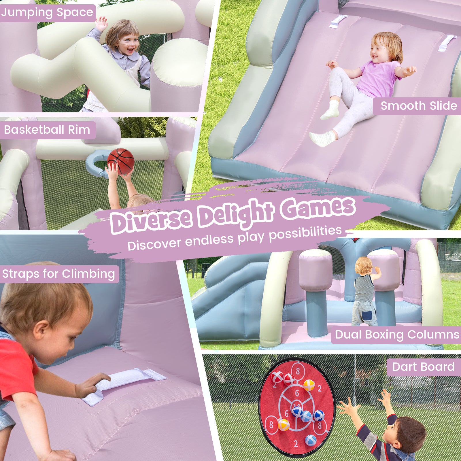 Kids Bounce House with Slide and 2 Boxing Columns for Party with 480W Blower, Multicolor Bounce House at Gallery Canada
