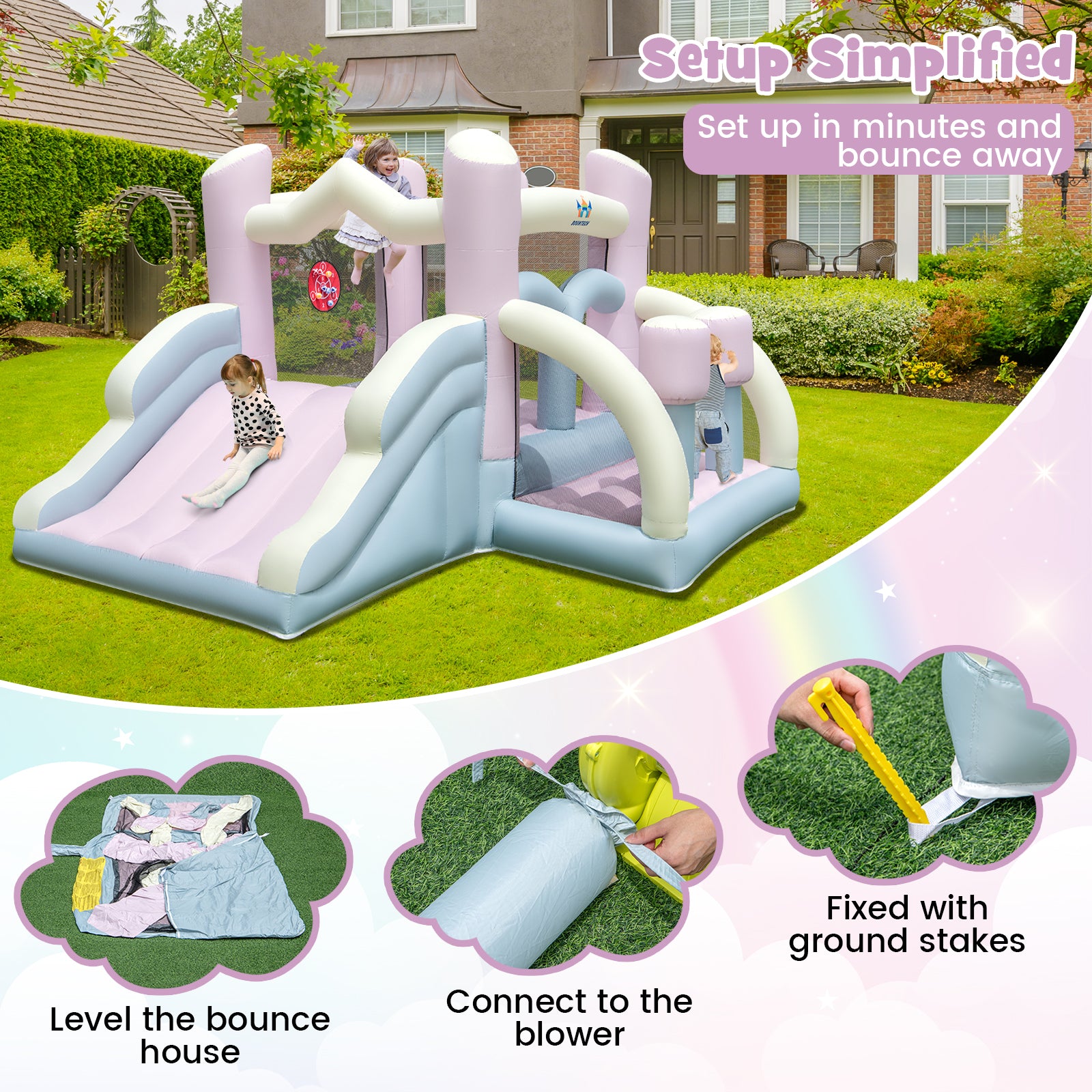 Kids Bounce House with Slide and 2 Boxing Columns for Party with 480W Blower, Multicolor Bounce House at Gallery Canada