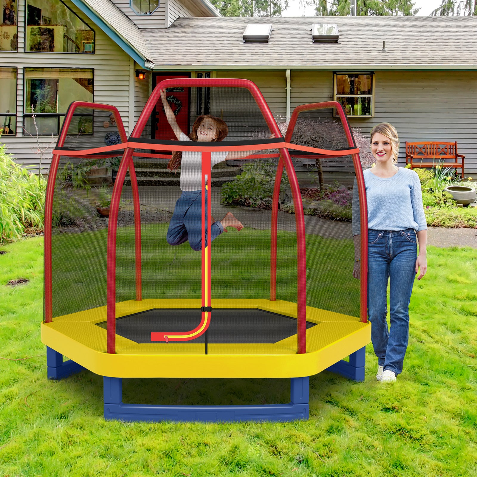 7 Feet Kids Recreational Bounce Jumper Trampoline, Red Trampolines at Gallery Canada