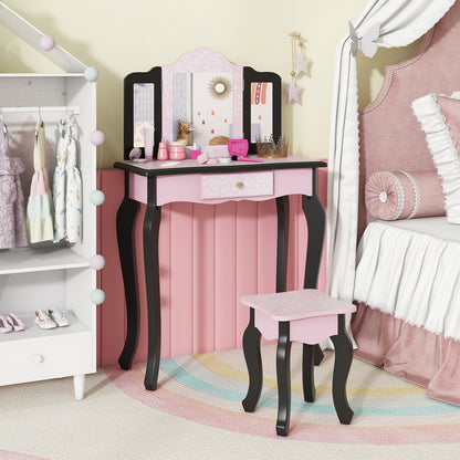 2 in 1 Princess Dressing Table Writing Desk with Cute Leopard Print 3 Makeup Accessories, Pink Kids Vanities   at Gallery Canada