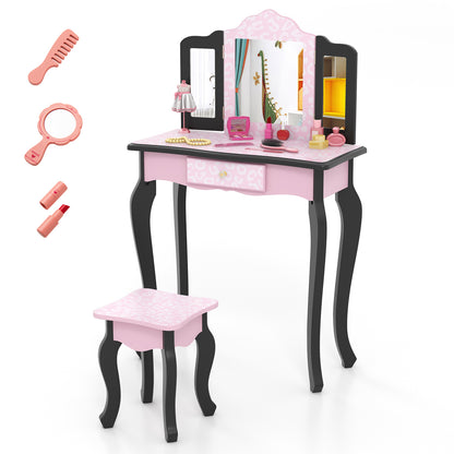 2 in 1 Princess Dressing Table Writing Desk with Cute Leopard Print 3 Makeup Accessories, Pink Kids Vanities Pink  at Gallery Canada