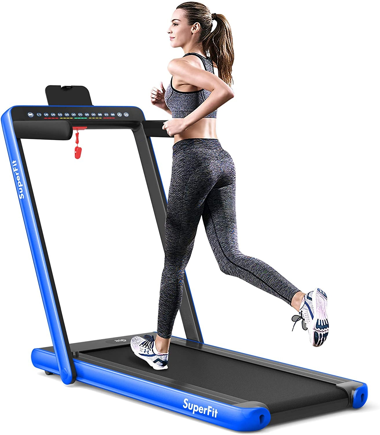 2-in-1 Electric Motorized Health and Fitness Folding Treadmill with Dual Display, Blue Treadmills at Gallery Canada