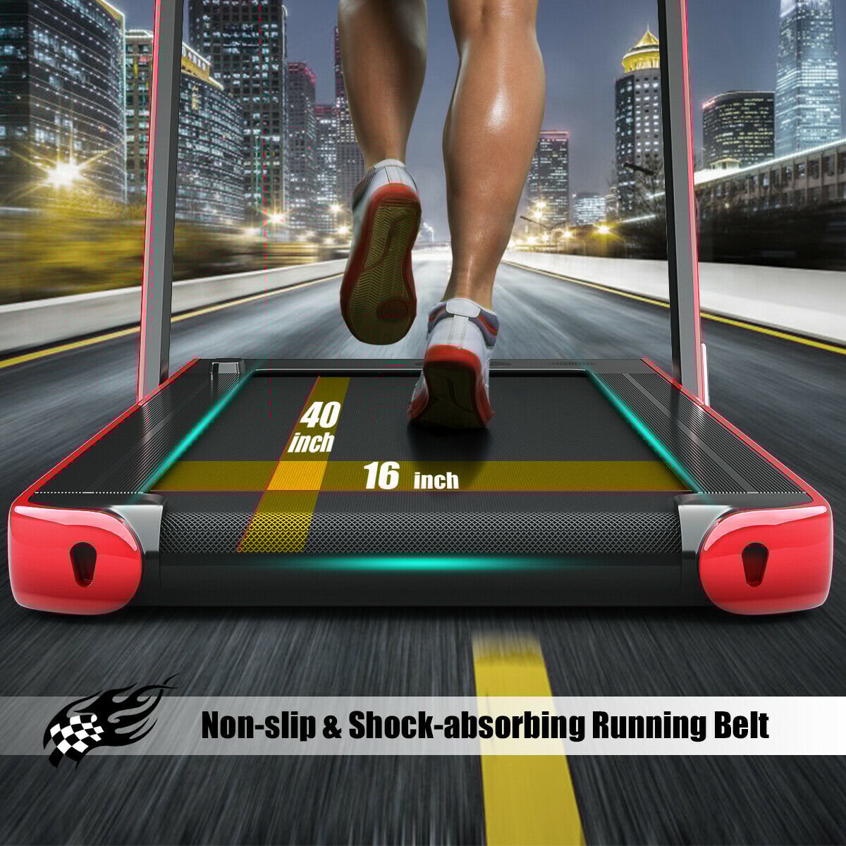 2-in-1 Electric Motorized Health and Fitness Folding Treadmill with Dual Display and Speaker, Red Treadmills at Gallery Canada