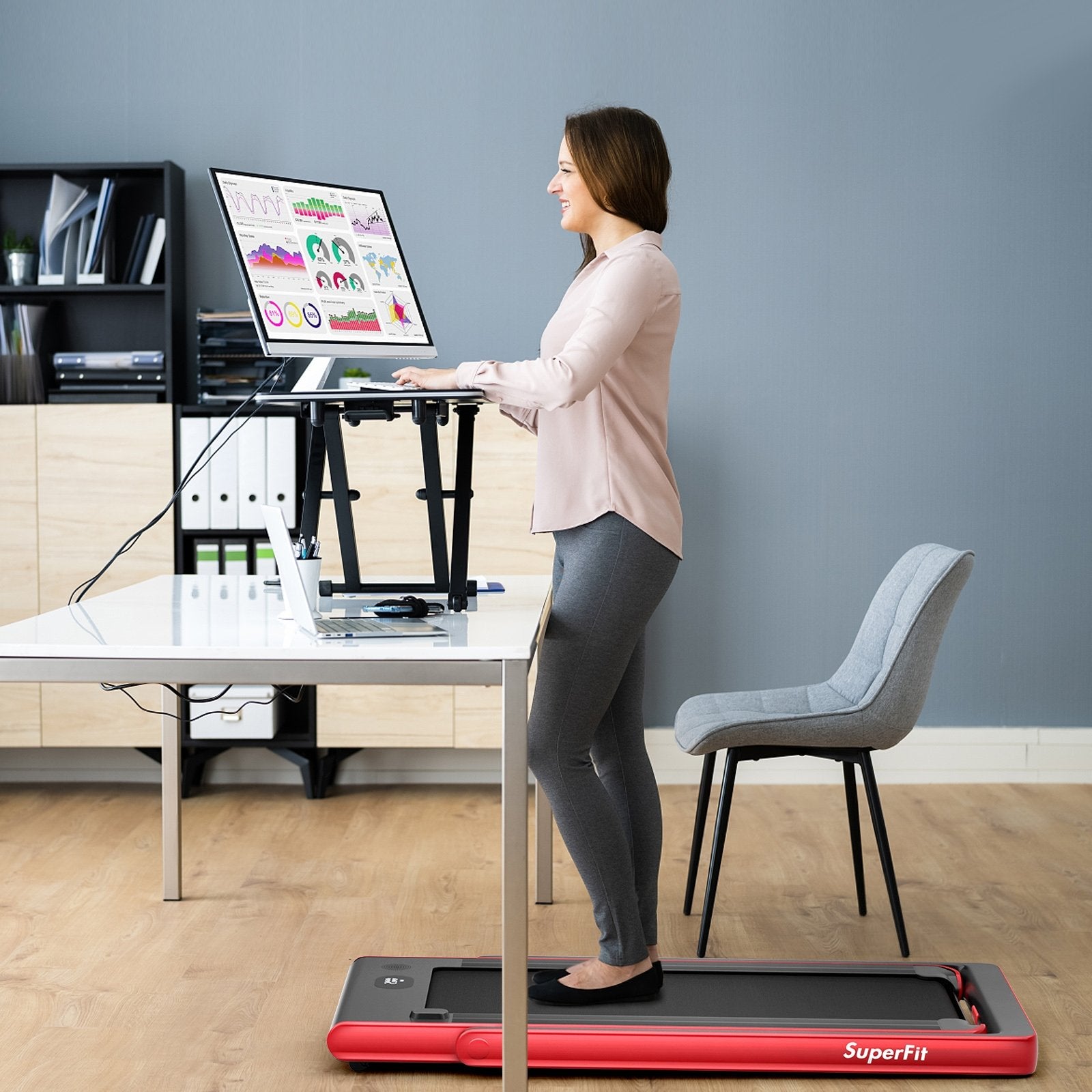 2-in-1 Electric Motorized Health and Fitness Folding Treadmill with Dual Display and Speaker, Red Treadmills at Gallery Canada