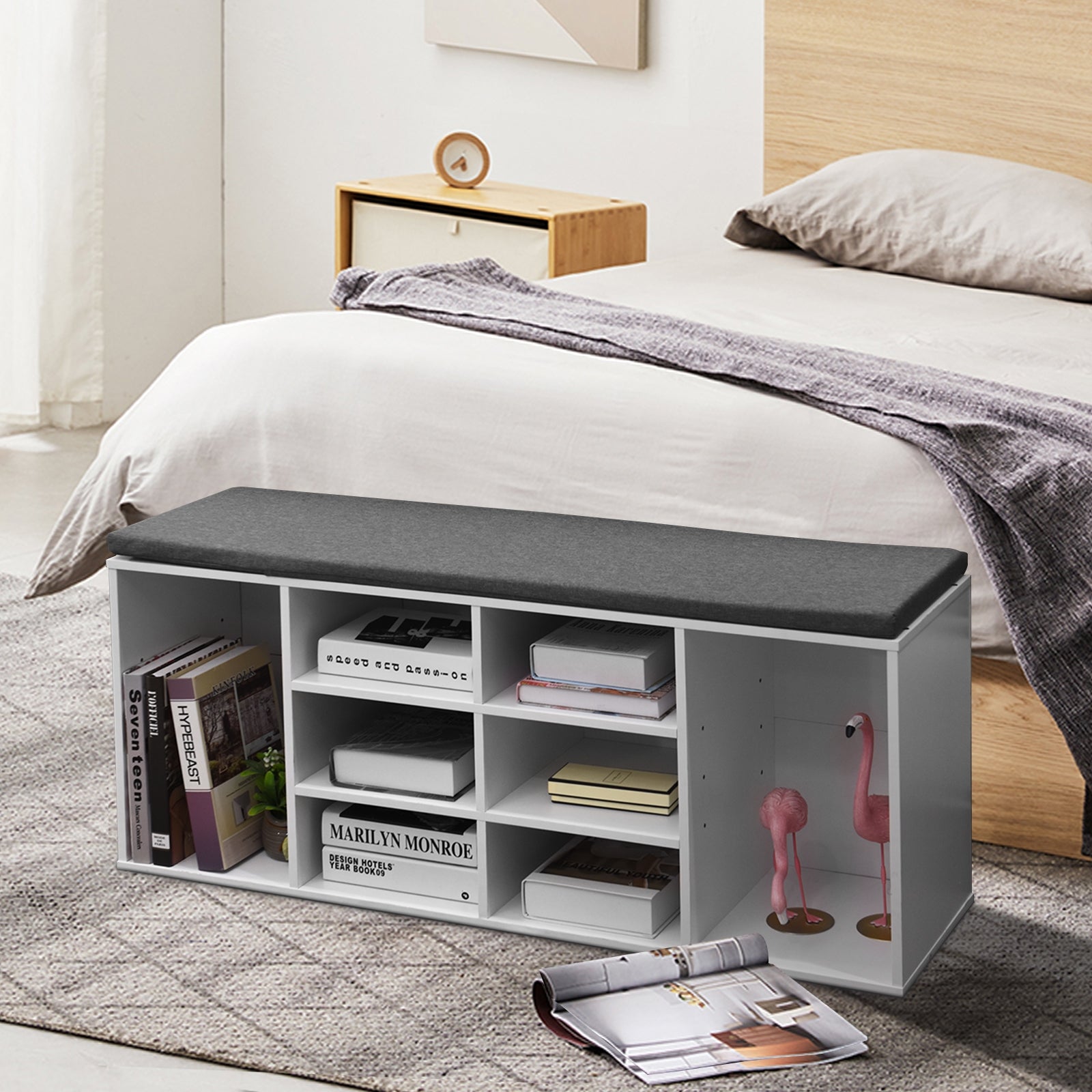10-Cube Organizer Entryway Padded Shoe Storage Bench, White Shoe Racks & Storage Benches at Gallery Canada