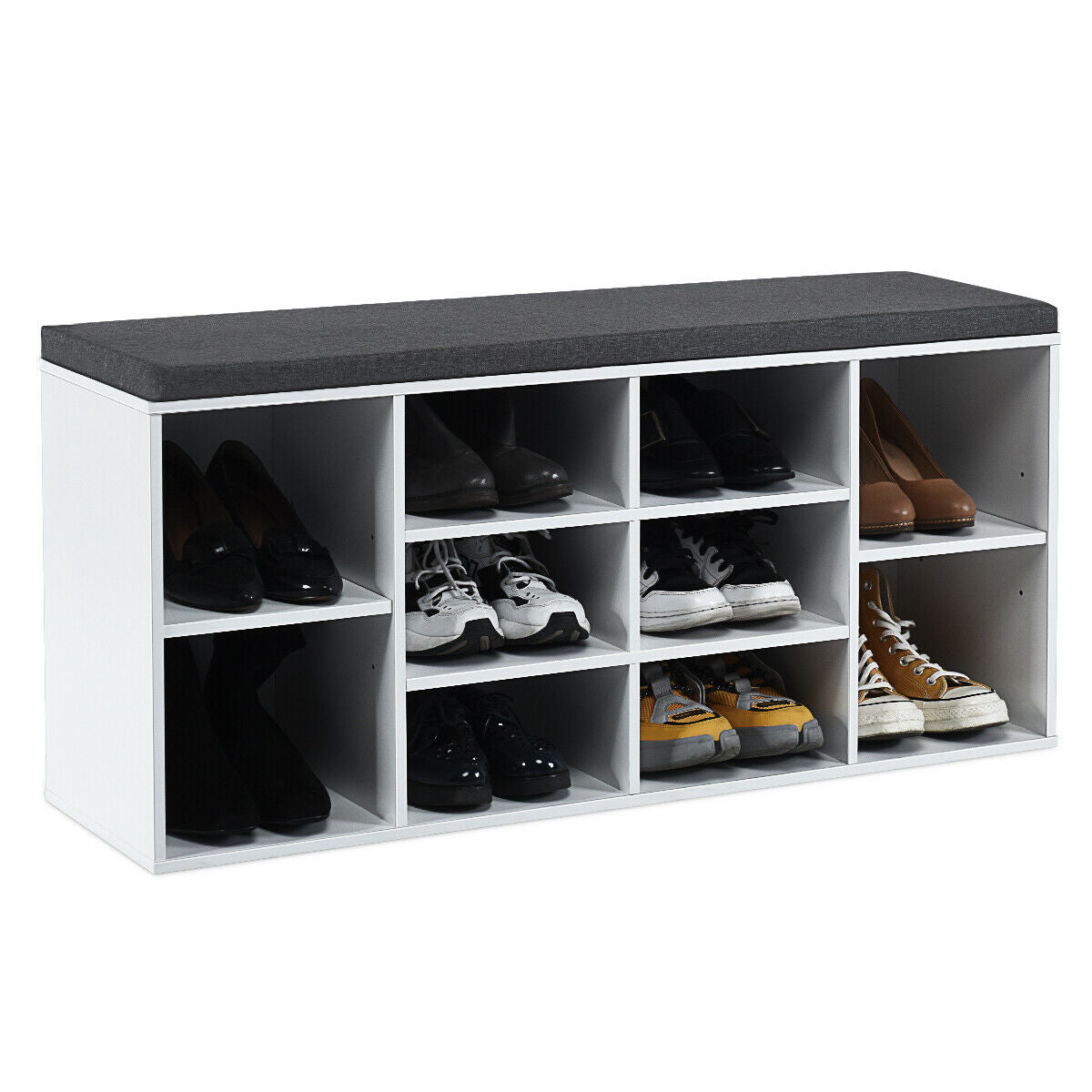 10-Cube Organizer Entryway Padded Shoe Storage Bench, White Shoe Racks & Storage Benches at Gallery Canada