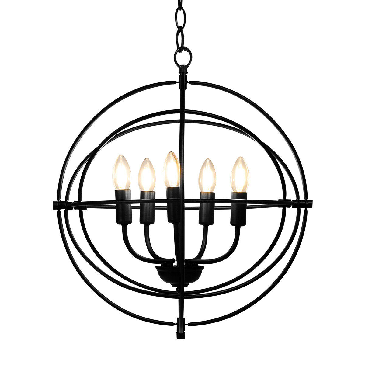 20 Inch 5 Lights Metal Chandelier with Pivoting Interlocking Rings, Black Ceiling Lights at Gallery Canada
