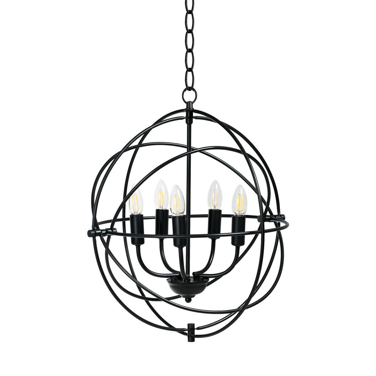 20 Inch 5 Lights Metal Chandelier with Pivoting Interlocking Rings, Black Ceiling Lights at Gallery Canada