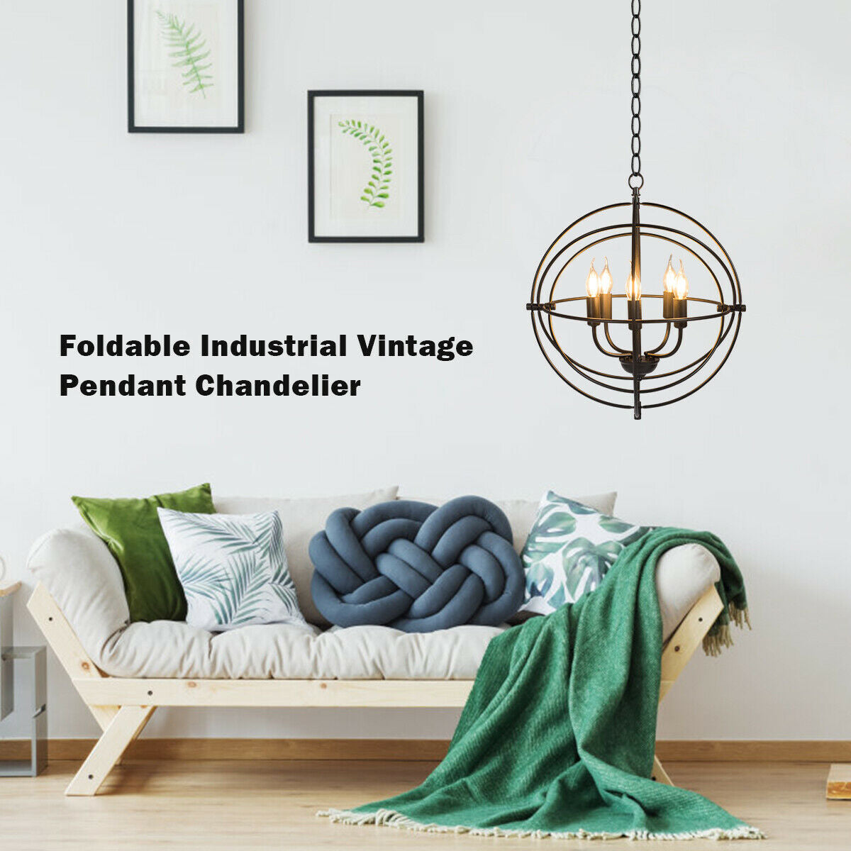 20 Inch 5 Lights Metal Chandelier with Pivoting Interlocking Rings, Black Ceiling Lights at Gallery Canada