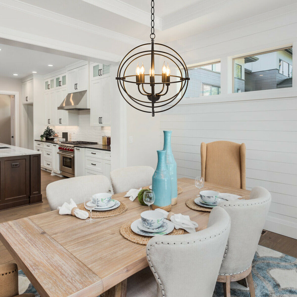 20 Inch 5 Lights Metal Chandelier with Pivoting Interlocking Rings, Black Ceiling Lights at Gallery Canada
